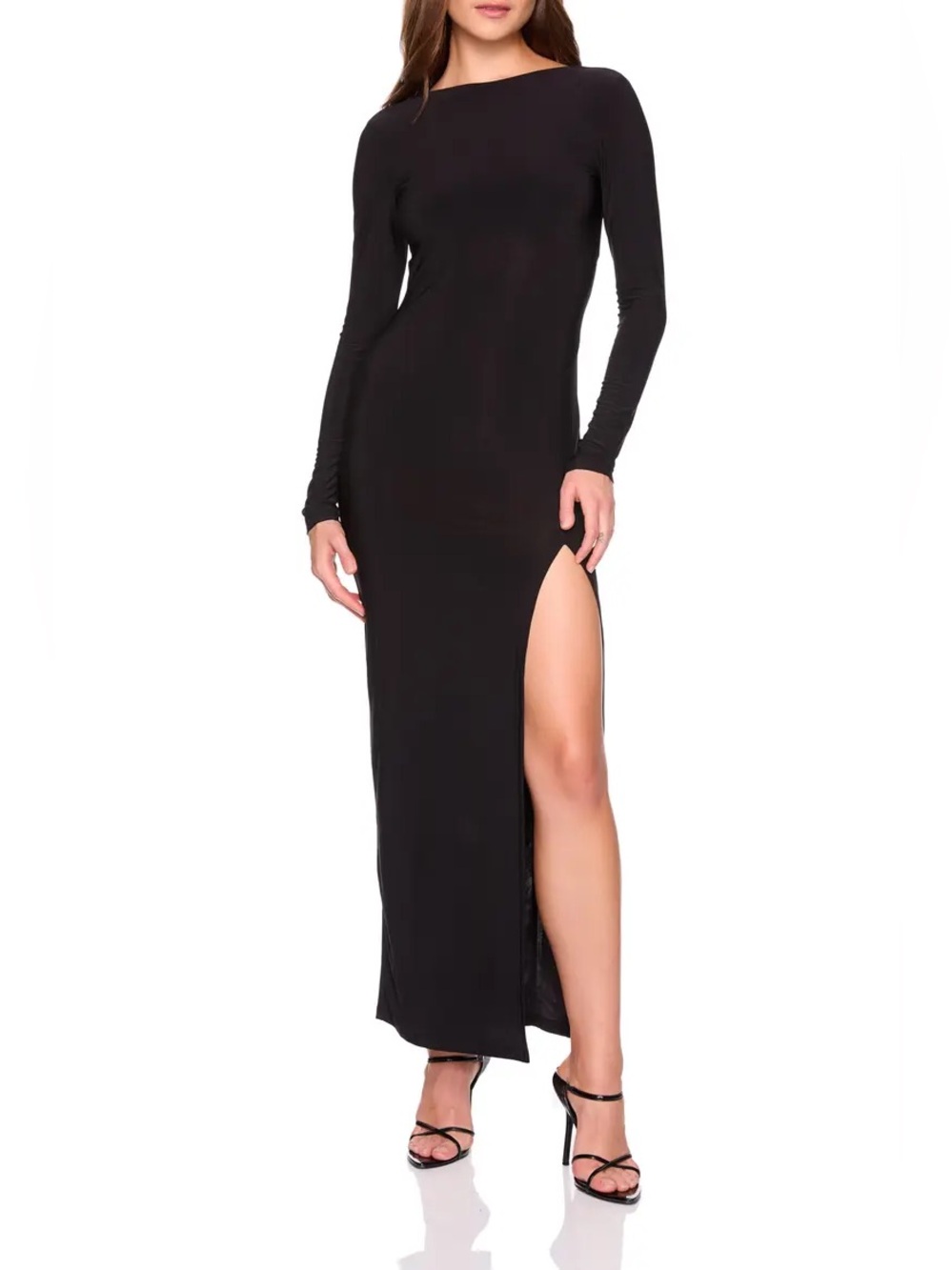 Susana Monaco Black Long Sleeve Maxi Dress with High Thigh Slit